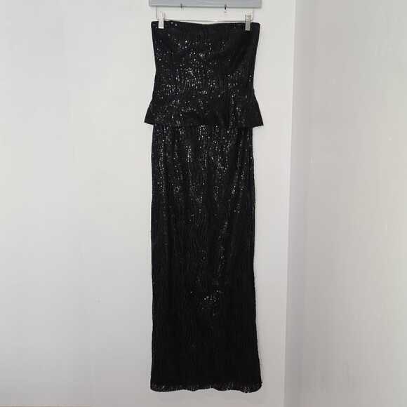Lauren by Ralph Lauren Strapless Black Sequin Dress Size 4 Peplum Gown Formal - Picture 1 of 9
